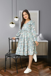 GIVAFASHION Women Fit and Flare Light Green Knee Length Dress