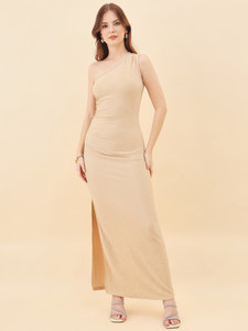 AAYU Women Bodycon Beige Maxi/Full Length Dress