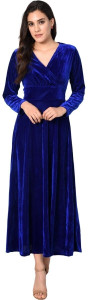 WestCHIC Women Fit and Flare Dark Blue Maxi/Full Length Dress