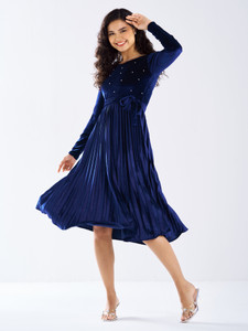 AASK Women Fit and Flare Blue Dress