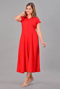 SAK JAIPUR Women A-line Red Midi/Calf Length Dress