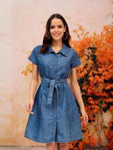 Dressberry Women Shirt Blue Above Knee/Mid Thigh Length Dress