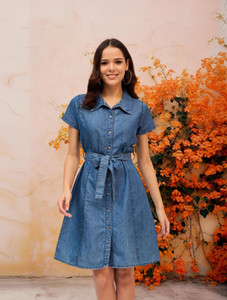 Dressberry Women Shirt Blue Above Knee/Mid Thigh Length Dress