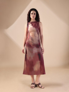 PURVAJA Women A-line Brown Maxi/Full Length Dress