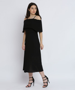 Miss Chase Women Skater Black Midi/Calf Length Dress