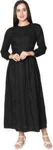 NUEVOSDAMAS Women Maxi Black Ankle Length Dress