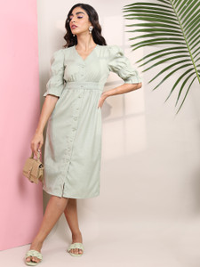 Tokyo Talkies Women Shirt Green Midi/Calf Length Dress