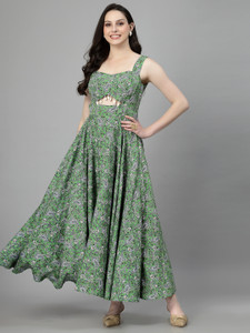 AAYU Women Fit and Flare Green Maxi/Full Length Dress