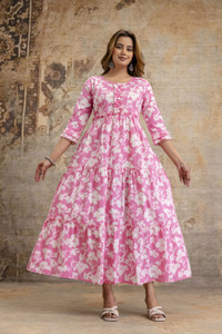 Henal Women Fit and Flare Pink Ankle Length Dress