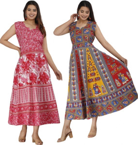 Namokar Enterprises Women Fit and Flare Multicolor Midi/Calf Length Dress