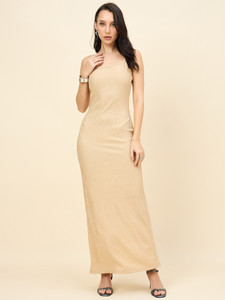 AAYU Women Bodycon Beige Maxi/Full Length Dress