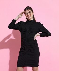 Tokyo Talkies Women Shirt Black Above Knee/Mid Thigh Length Dress