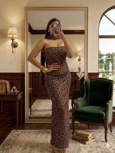 VIBERANTE Women Maxi Brown, Black Full Length Dress