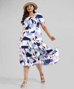 Instafab Plus Women A-line Multicolor Midi/Calf Length Dress
