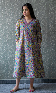 Jaipuri Bunaai Women A-line Multicolor Midi/Calf Length Dress