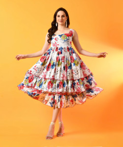 METRONAUT Women Fit and Flare Multicolor Midi/Calf Length Dress