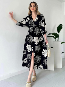 Pimu Women Fit and Flare Black Maxi/Full Length Dress