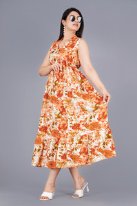 PRADHRUHE Women Fit and Flare Multicolor Maxi/Full Length Dress