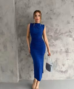 Mysha clothing Women Bodycon Blue Ankle Length Dress