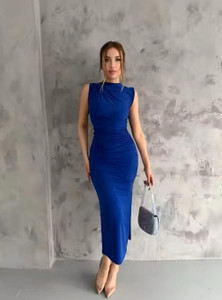 Mysha clothing Women Bodycon Blue Ankle Length Dress