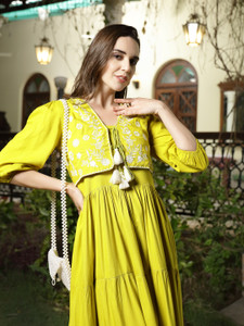 Stylum Women Fit and Flare Light Green Maxi/Full Length Dress