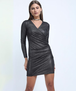 Tokyo Talkies Women Wrap Black Above Knee/Mid Thigh Length Dress