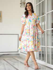 Leriya Fashion Women A-line White Midi/Calf Length Dress