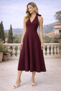 KASHIAN Women Fit and Flare Maroon Midi/Calf Length Dress