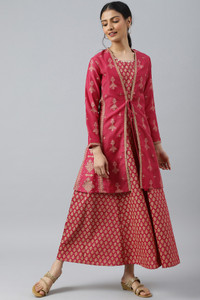 W Women Fit and Flare Pink Maxi/Full Length Dress