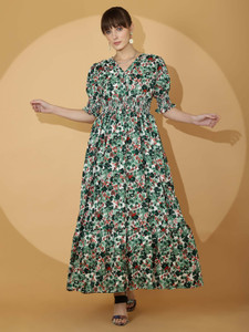 Sheetal Associates Women Fit and Flare Green Maxi/Full Length Dress