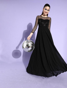 Miss Chase Women Gown Black Maxi/Full Length Dress