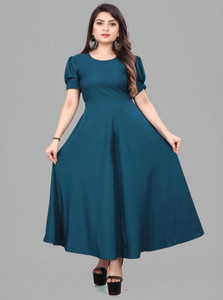 OZEX Women A-line Purple Ankle Length Dress