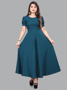 OZEX Women A-line Purple Ankle Length Dress