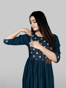 sheladiya Women Fit and Flare Blue Midi Dress - Image 5