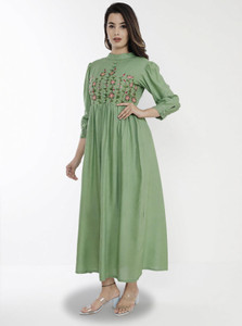 Shakshi Creations Women Fit and Flare Green Maxi/Full Length Dress