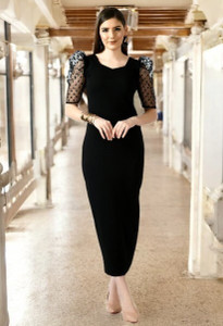 HouseOfCommon Women Bodycon Black Midi/Calf Length Dress