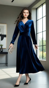 WestCHIC Women Fit and Flare Dark Blue Maxi/Full Length Dress
