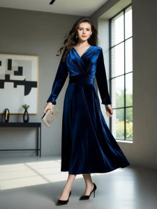 WestCHIC Women Fit and Flare Dark Blue Maxi/Full Length Dress