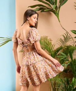 SASSAFRAS Women Skater Orange Above Knee/Mid Thigh Length Dress