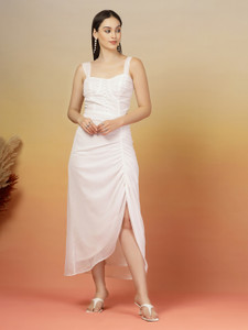 AAYU Women A-line White Midi/Calf Length Dress
