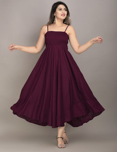 GHK FASHION Women Maxi Purple Full Length Dress
