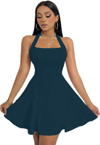 TIVANTE Women Fit and Flare Dark Blue Mini/Short Dress