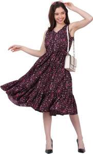 MUZUN Women Fit and Flare Purple Knee Length Dress