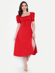 Elyraa Women A-line Red Midi/Calf Length Dress