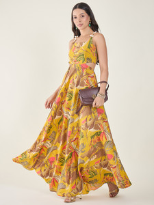 AAYU Women A-line Yellow Maxi/Full Length Dress