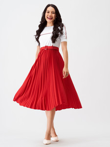AASK Women Fit and Flare Red, White Below Knee Dress