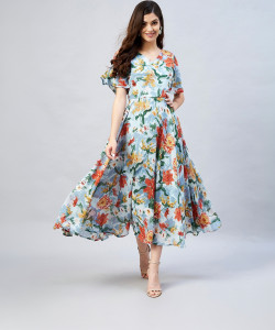 RARE Women Fit and Flare Multicolor Midi/Calf Length Dress