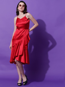 KOTTY Women Fit and Flare Red Knee Length Dress