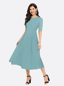 london belly Women Fit and Flare Light Green Midi/Calf Length Dress