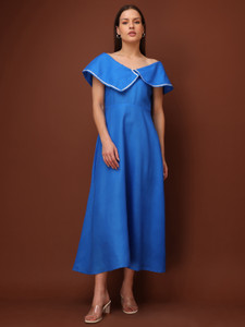 PURVAJA Women A-line Blue Midi/Calf Length Dress